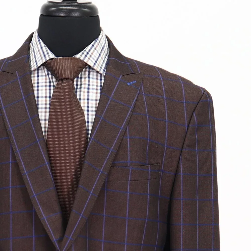 Agiboss 44R Brown Check 2-Button Sport Coat Blazer Jacket G086